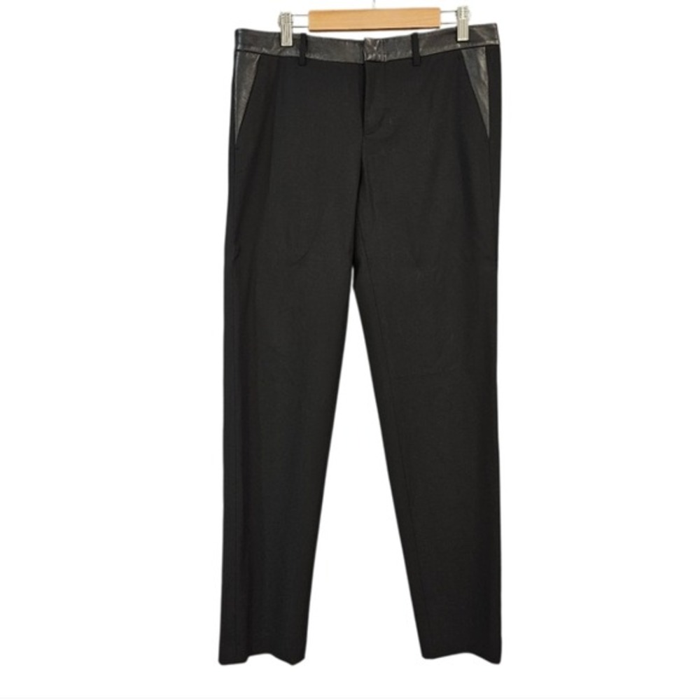 Vince‎ Womens Wool Blend Leather Trim Dress Pants Trouser Classic Minimalist